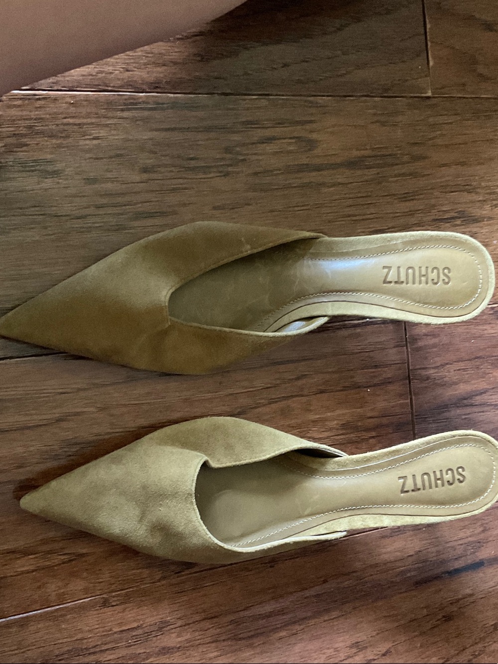SCHUTZ Olive Green Pointed Toe Slip-On Mule